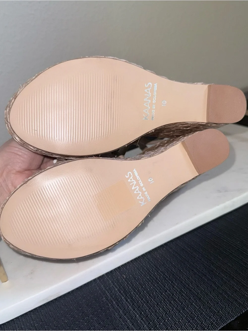 Kaanas Beige Wedge Espadrille Sandals - Women's Size 10